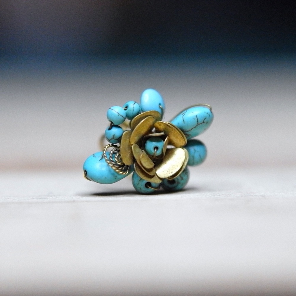 Turquoise Brass Flower Ring